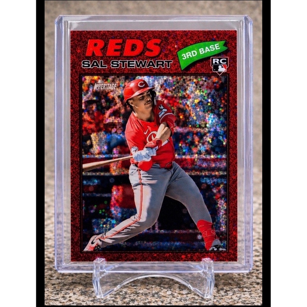 2026 Topps Heritage Sal Stewart #221 Chrome Burgundy Sparkle Refractor RC Reds